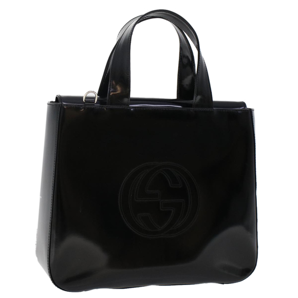 GUCCI Interlocking Hand Bag Patent leather Black 000.1013.0504 Auth fm2490 - Picture 1 of 16